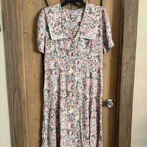 Vintage 80s 90s Midi Dress Floral Garden Party Cottagecore Prairie By Ms. Basia